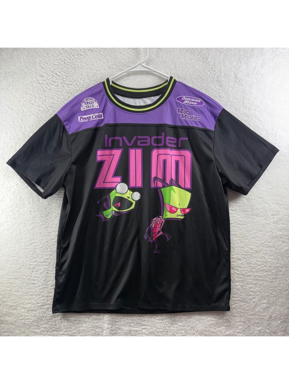 Invader Zim & Gir Jersey Shirt Womens XL Nickelodeon Graphic Tee with Patches